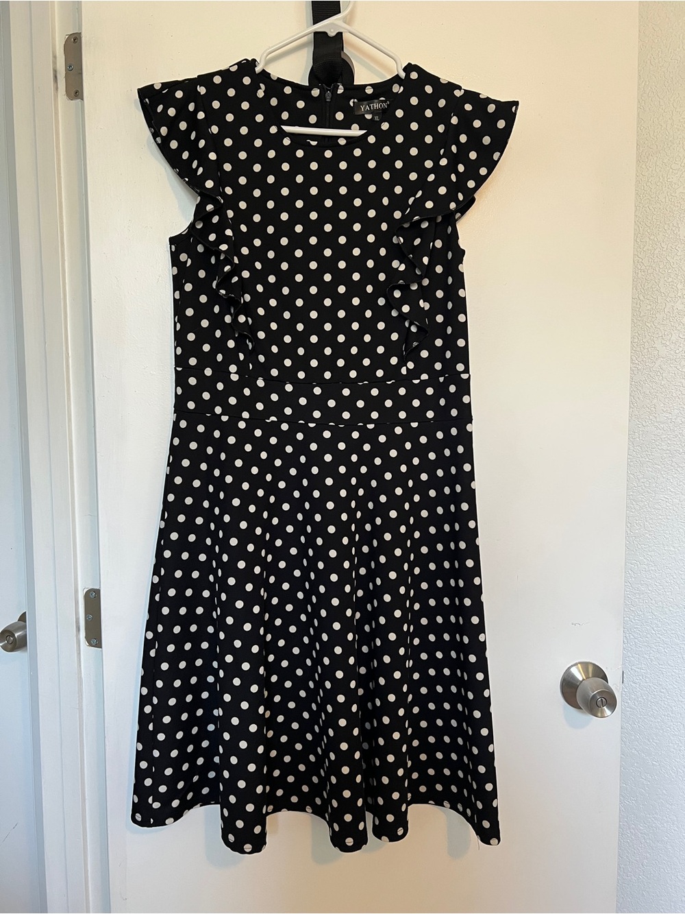 Polka Dot Ruffle Sleeve Fit & Flare Dress - Black/White